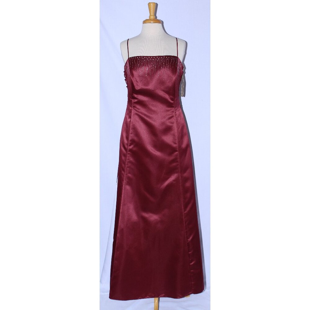 Dollar Fashion #3444 Long Satin Gown With Side Lacing-Size 2X-BURGUNDY-NWT